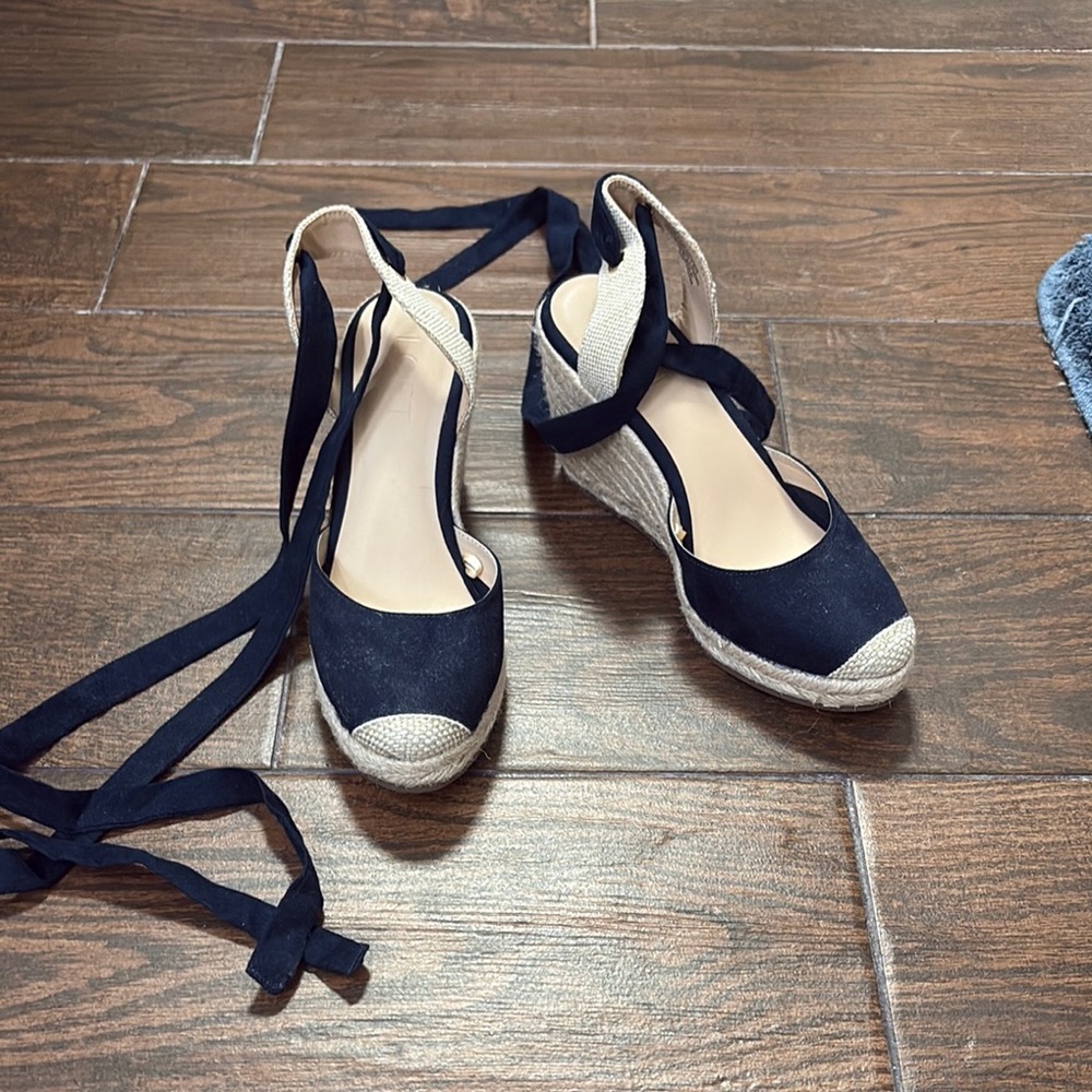LOFT Blue Espadrille Wedge Shoes